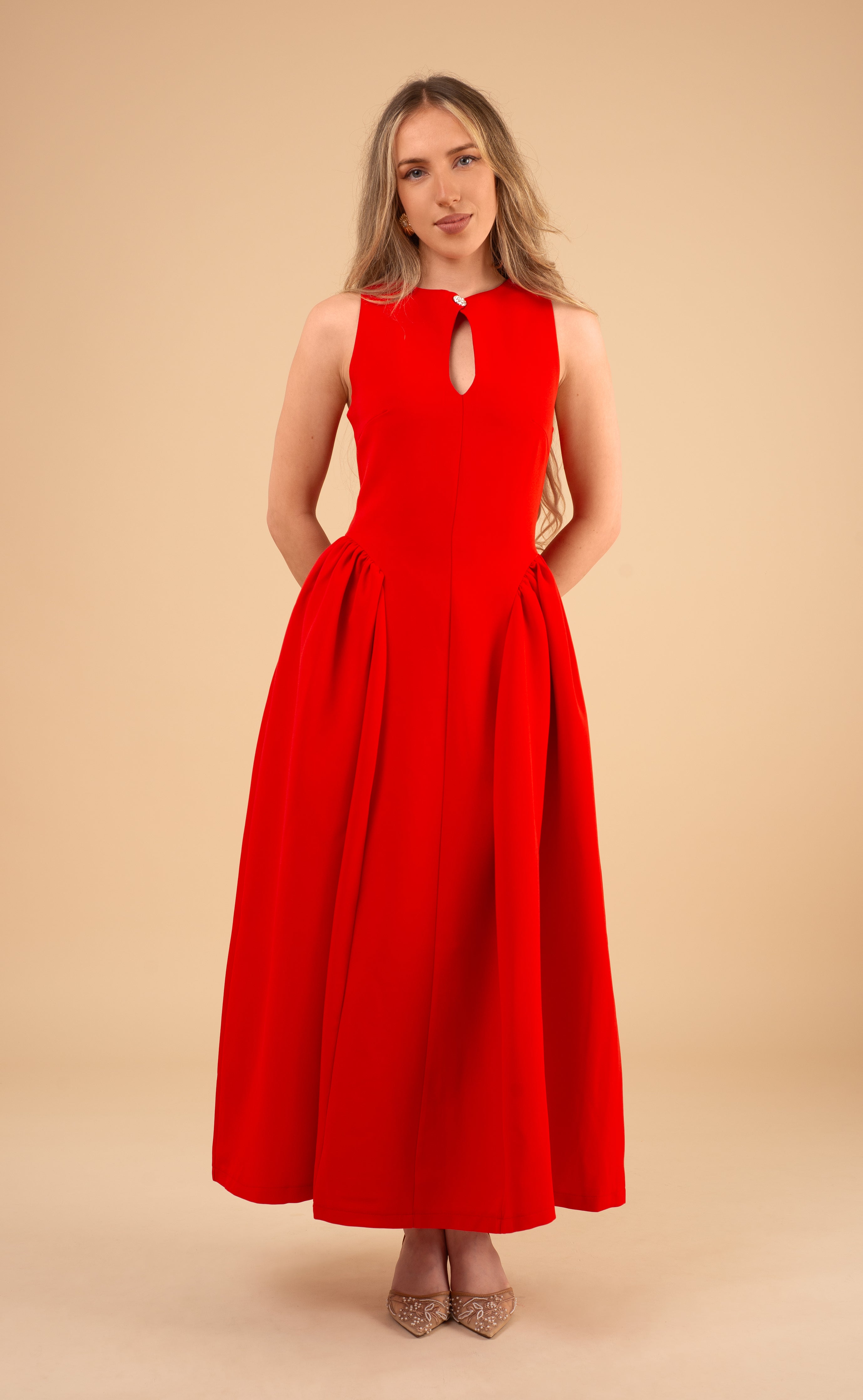 The Scarlett Keyhole Maxi - Crimson Gown
