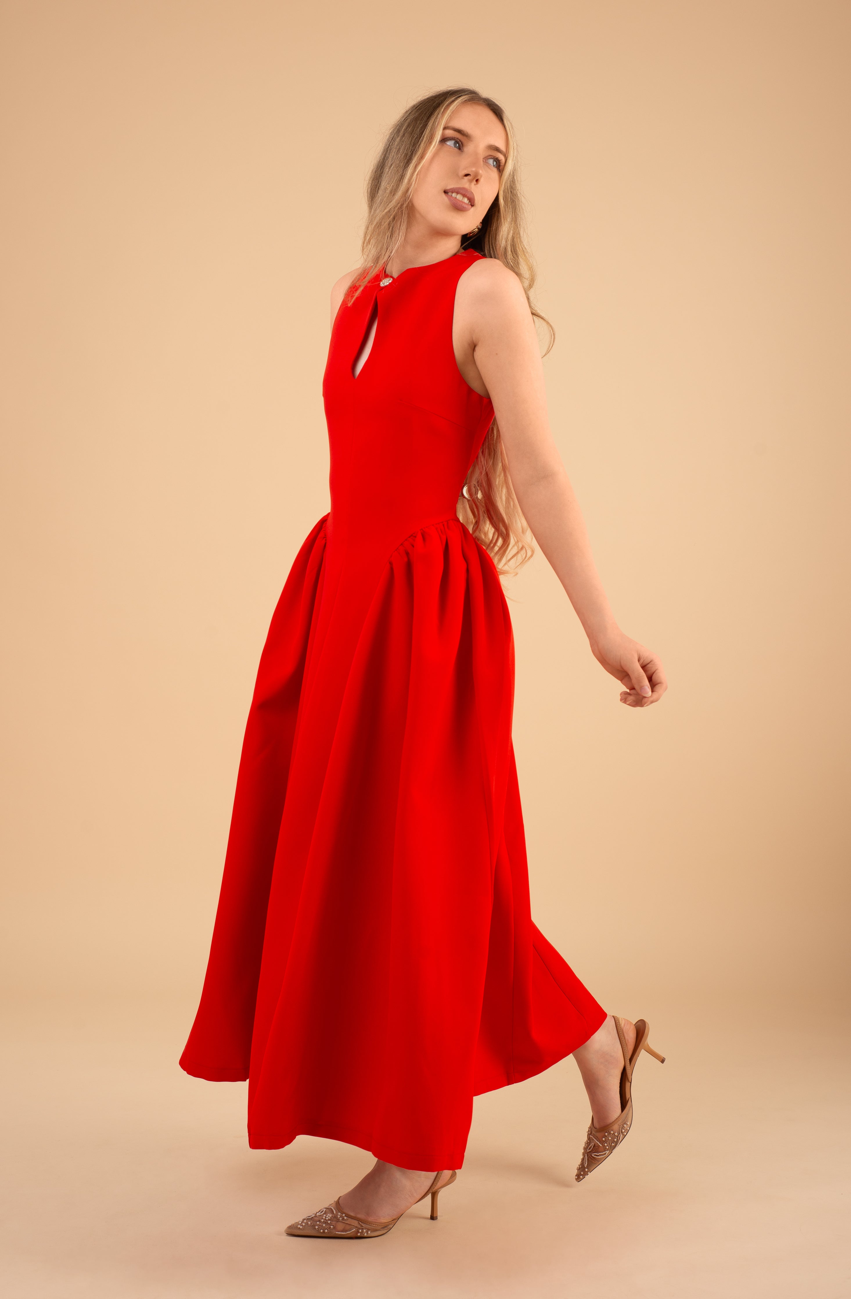 The Scarlett Keyhole Maxi - Crimson Gown