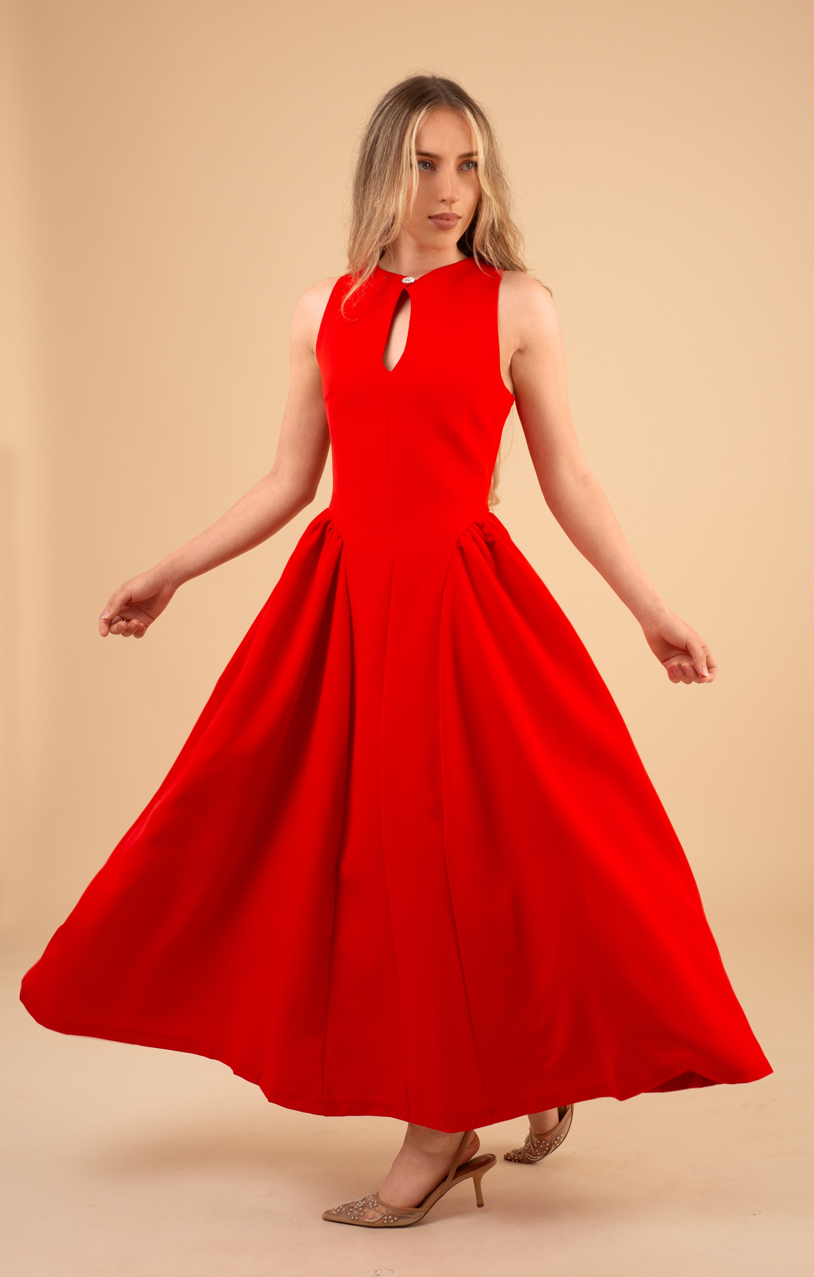 The Scarlett Keyhole Maxi - Crimson Gown